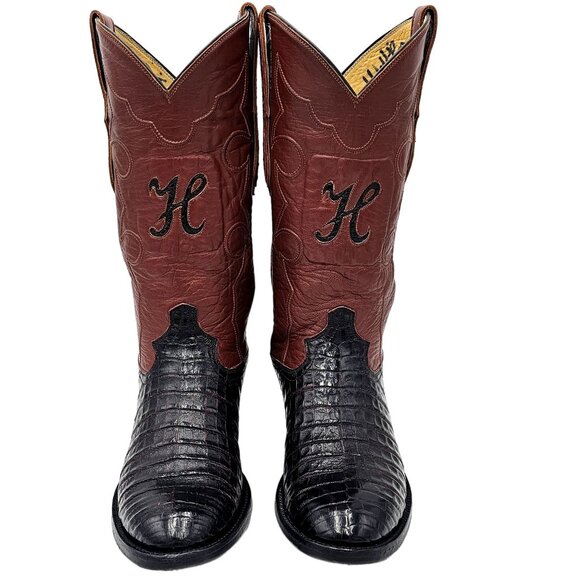 Custom Caiman Belly Cowboy Boots Mens 8.5E Brown Cherry 1 Pc Vamp Texas Western - Picture 2 of 16